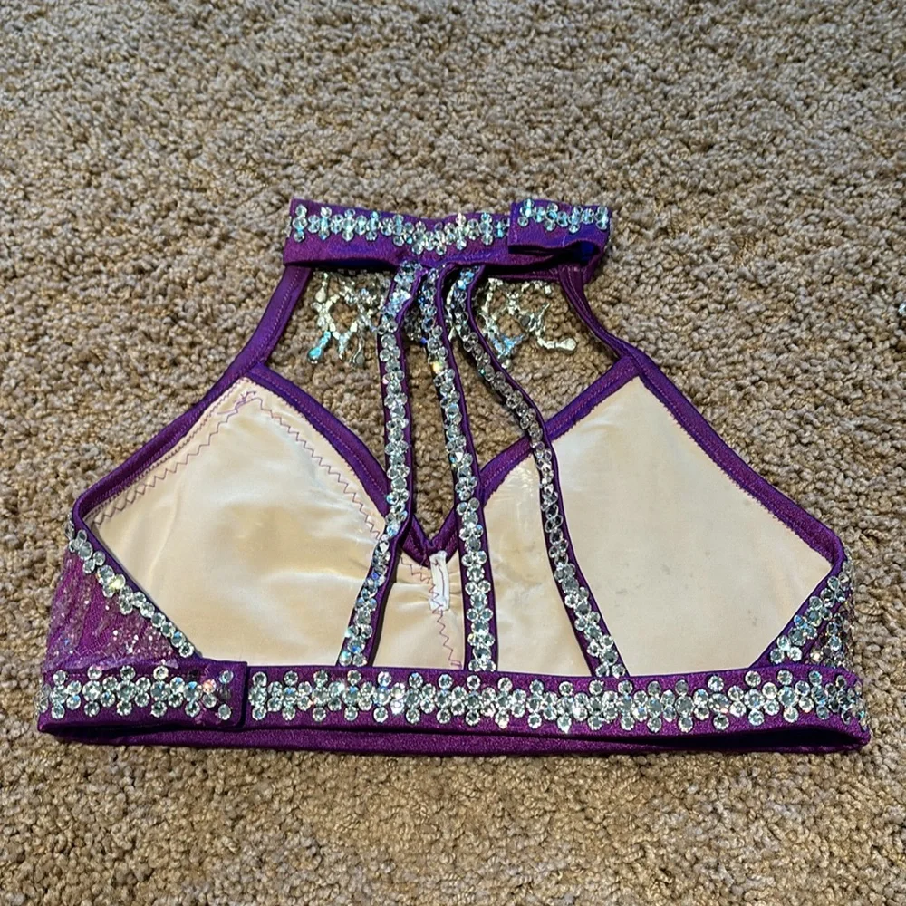 Custom Made Jazz Dance Costume Purple Rhinestones